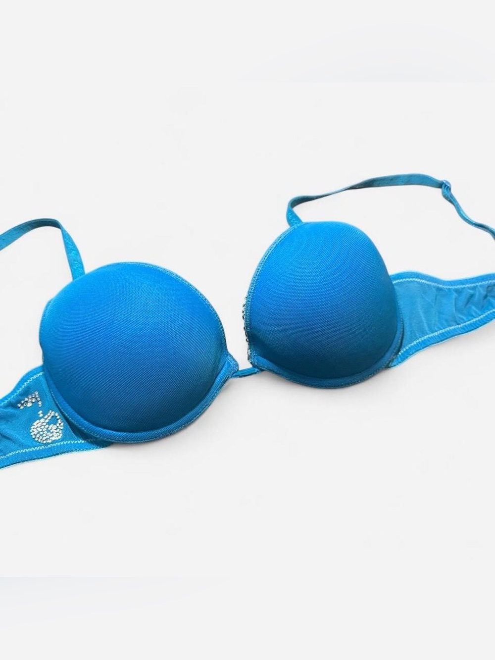 Vintage Y2K Victoria's Secret Sexy Little Things Rhinestone Cherry Blue Bra 34B